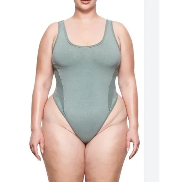 SKIMS Outdoor Basics Tank Thong Bodysuit Blue Chalk Cotton Blend Size 4X NEW - Picture 1 of 6